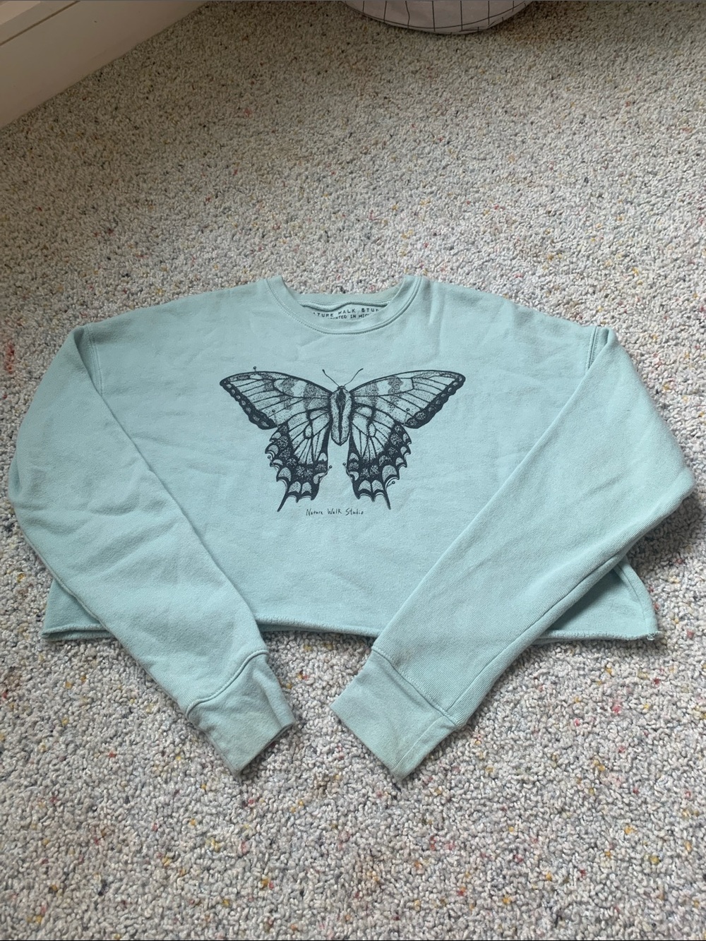 Mint Green Butterfly Cropped Sweatshirt